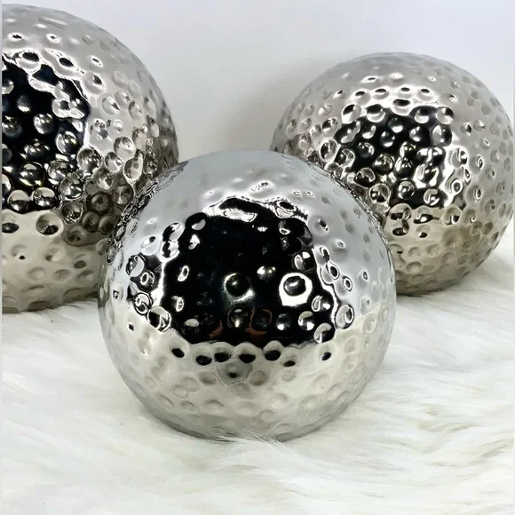 Torre & Tagus Decor Hammered Ceramic Decor Balls, Chrome, Set of Three (3) - Picture 8 of 8